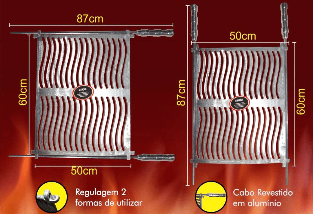 Grelha Alumínio Fundido Cabos Inversiveis.