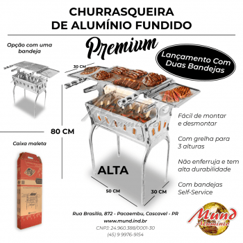 Churrasqueira Premium de Alumínio Fundido Desmontável  com Bandeja